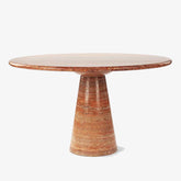 Round Stone Dining Table with Conical Pedestal Base Red Travertine Round Dining Tables